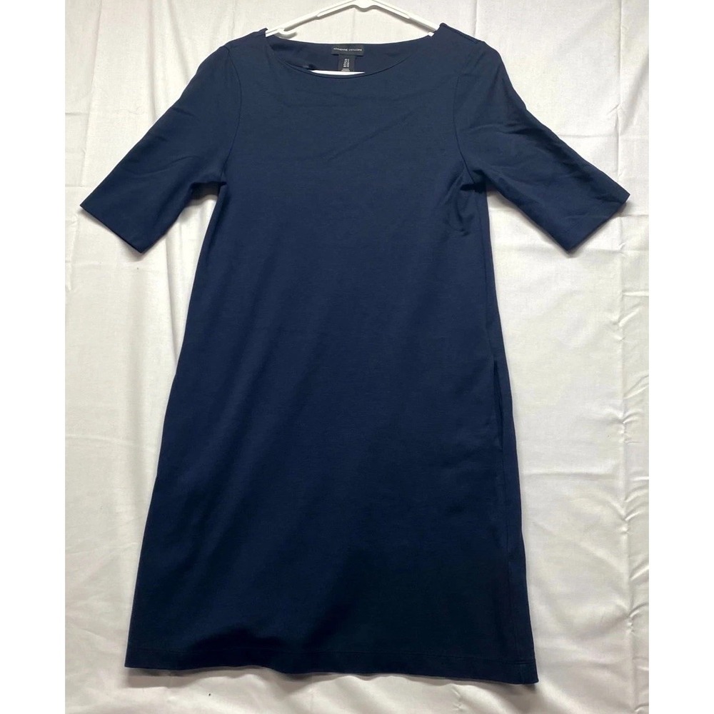 Adrienne Vittadini A-Line Dress Womens 6 Blue Stretch Half Sleeve Round Neck